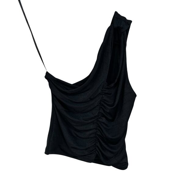 NWT By Anthropologie Black One-Shoulder Ruched Fitted Tank Womens Medium - Picture 2 of 9